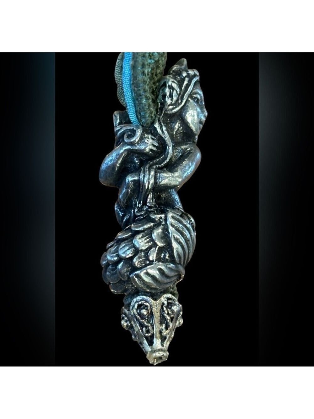 VTG MERMAID STERLING SILVER PENDANT / CHARM ON RIBBON MERMAIDCORE 1.25"L 13.96G - Picture 3 of 7